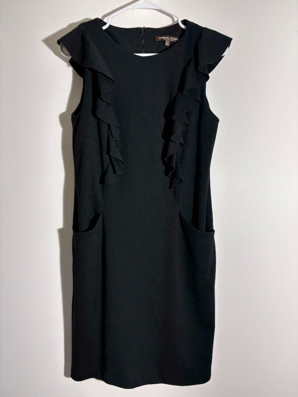 Adrienne Vittadini Black Ruffle Sheath Dress Career Office Siren 8
